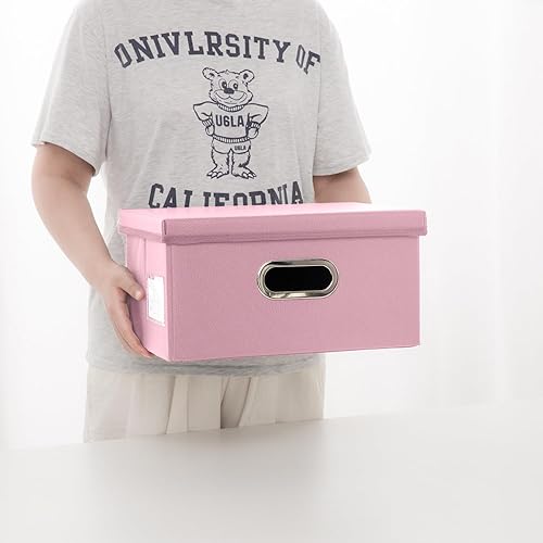 Miniatura 52 de PRANDOM Cajas de almacenamiento apilables grandes con tapas [paquete de 5] contenedores de almacenamiento plegables de tela de cuero, cestas