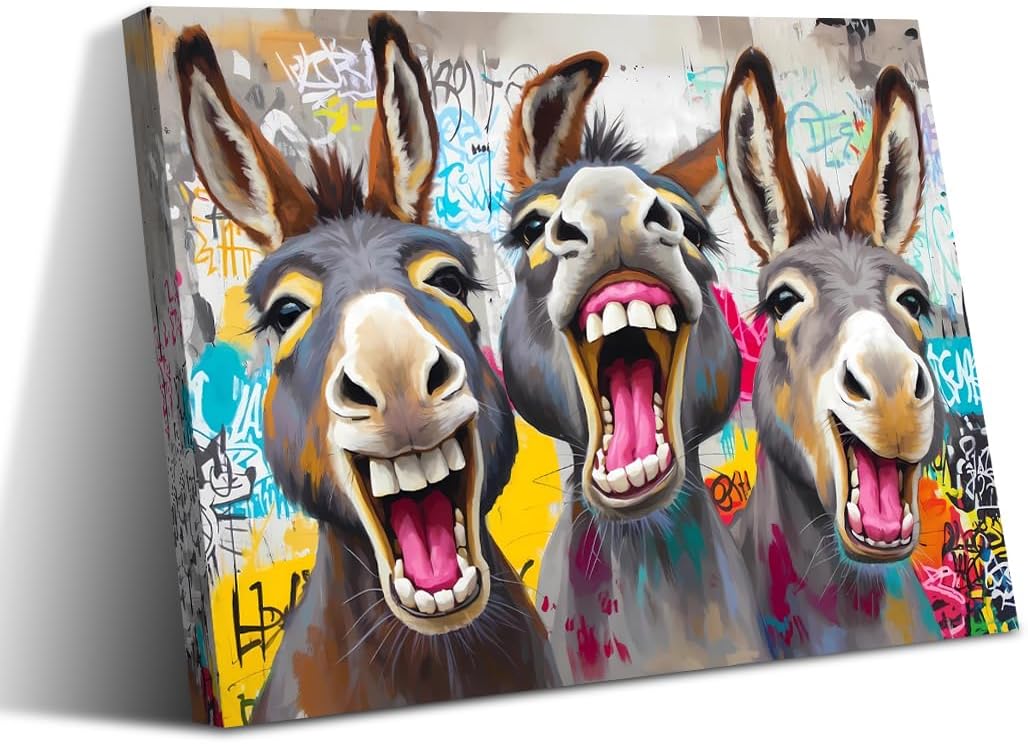 Donkey Wall Art Modern Street Graffiti Wall Art Abstract Poster Print Decor,Colorful Funny Donkey Pictures Canvas Poster Decor for Living Room Bedroom Bathroom(12"x16"Framed)