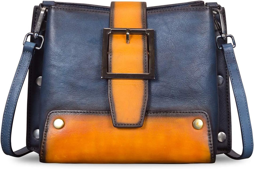 Genuine Leather Crossbody Bag for Women Vintage Shoulder Satchel Purse with Convertible Double Straps Handbag (NavyBlue) - Image 2