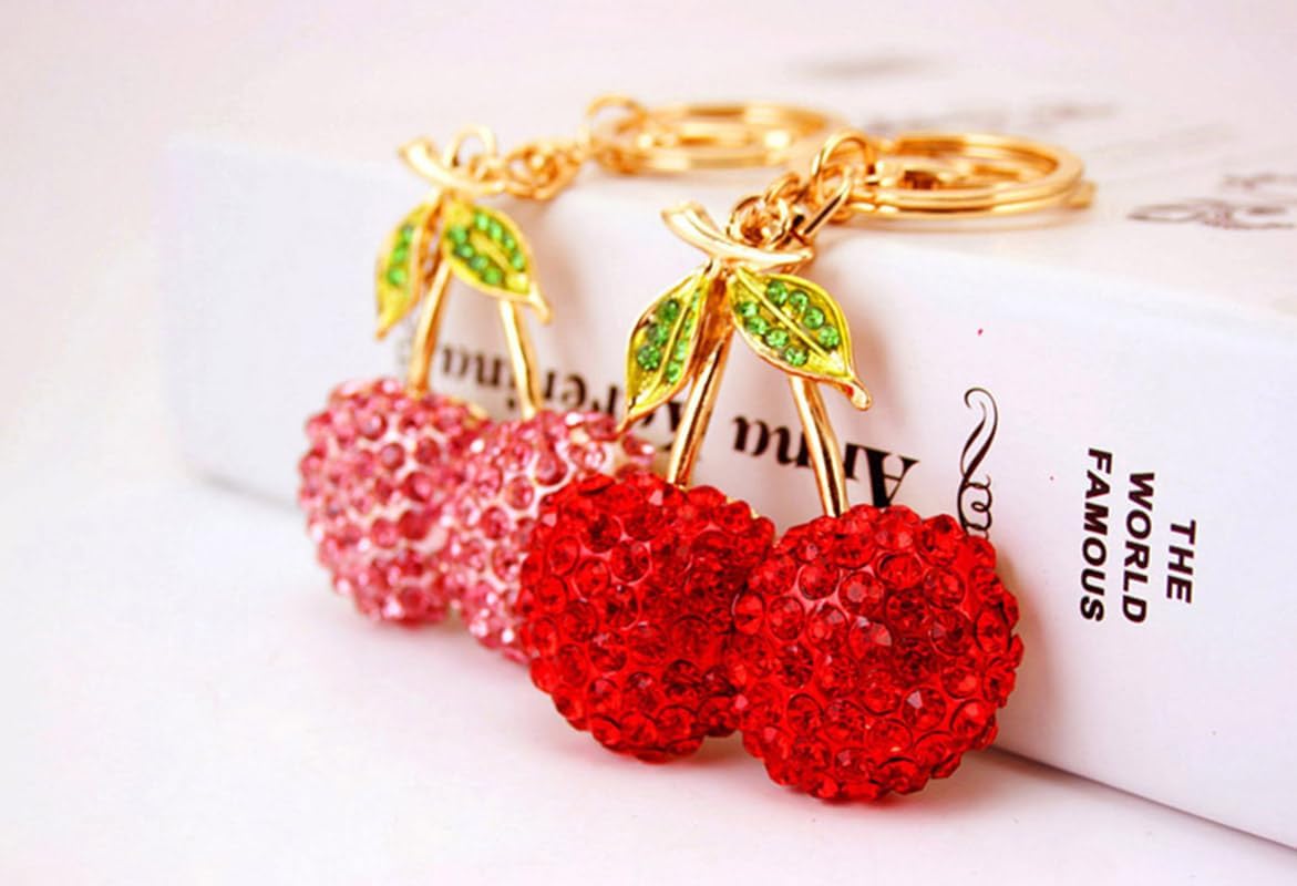 One Pack Cute Fruit Cherry Colorful Car Ringer Rhinestone Car Keychain Ring Chain Gift Pack Buckle Charms