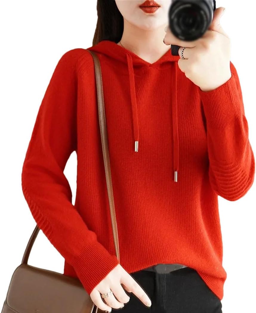 Women's Fall Winter Knitted Sweater Coat Long Sleeve Solid Hooded Pullover Fashion Warm Sweatshirt