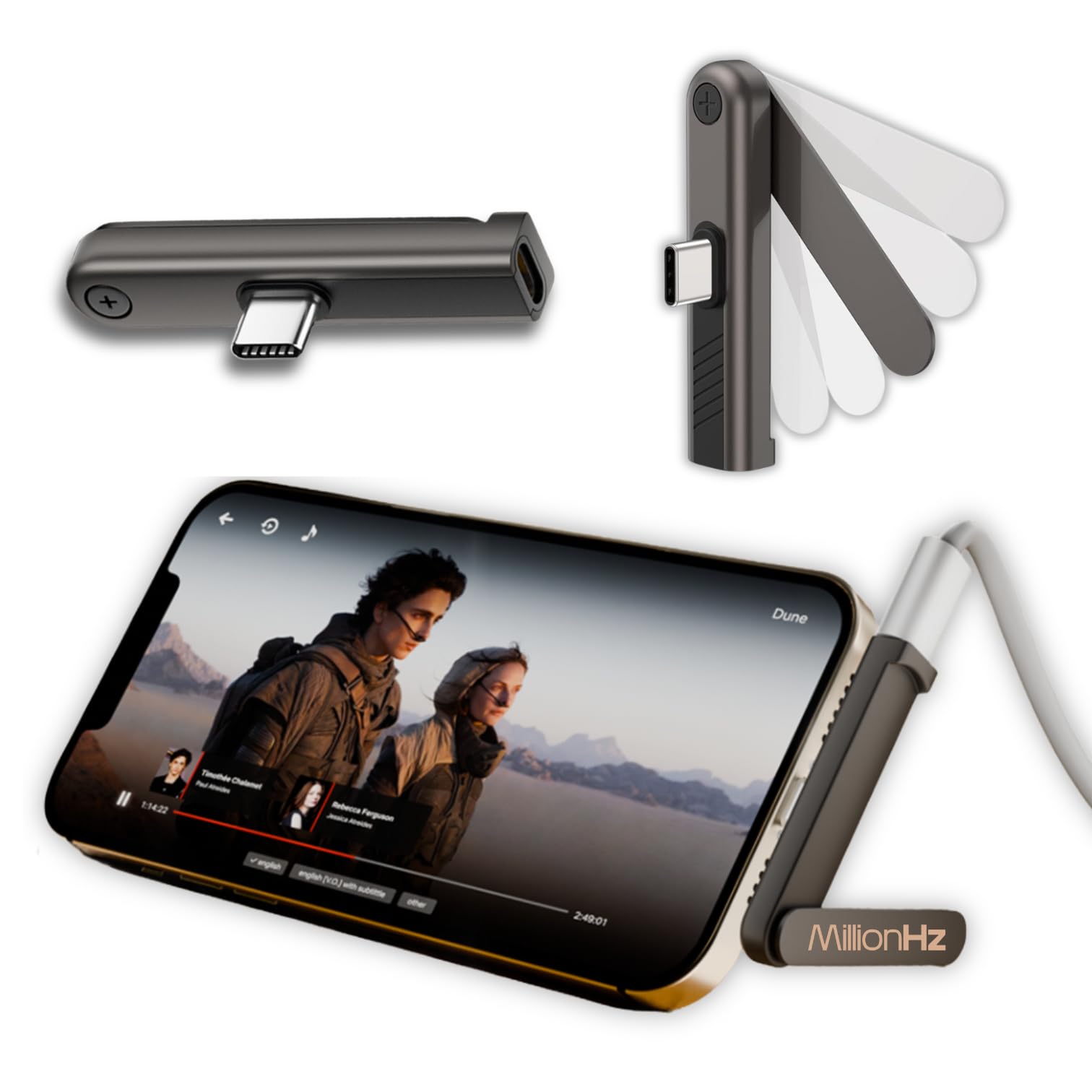 MillionHz Super Flexible Type-C Charging Adaptor (Metal) with Folding Stand for Mobile Phones