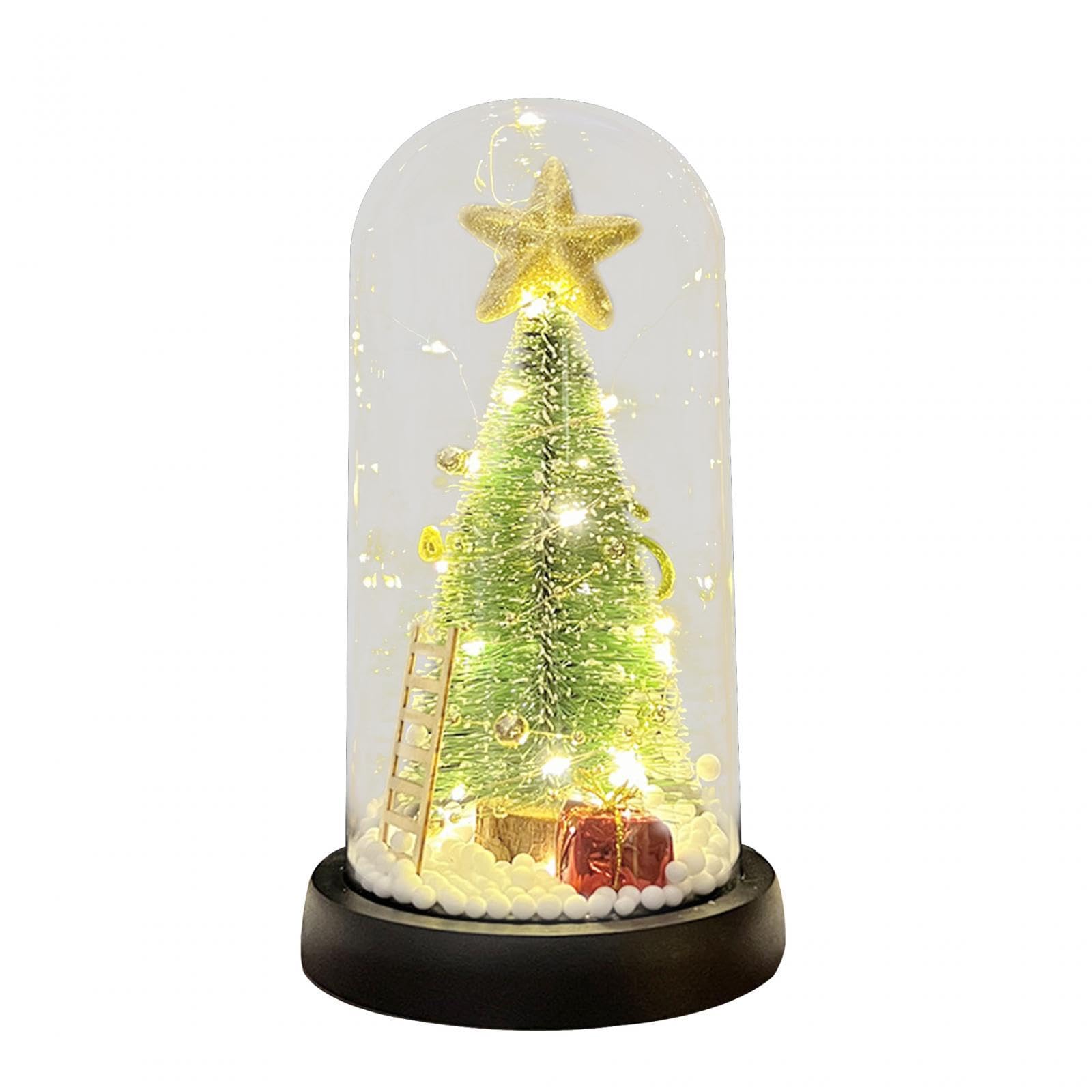 Sapin de Noël LED en dôme de verre miniature pour décoration de table lumineuse