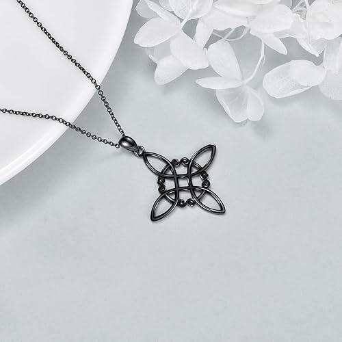 Miniatura 3 de YAFEINI Collar con nudo de bruja plata de ley concha de abulón cruz de nudo de bruja celta collar con colgante de joyería pagana para mujeres y niñas