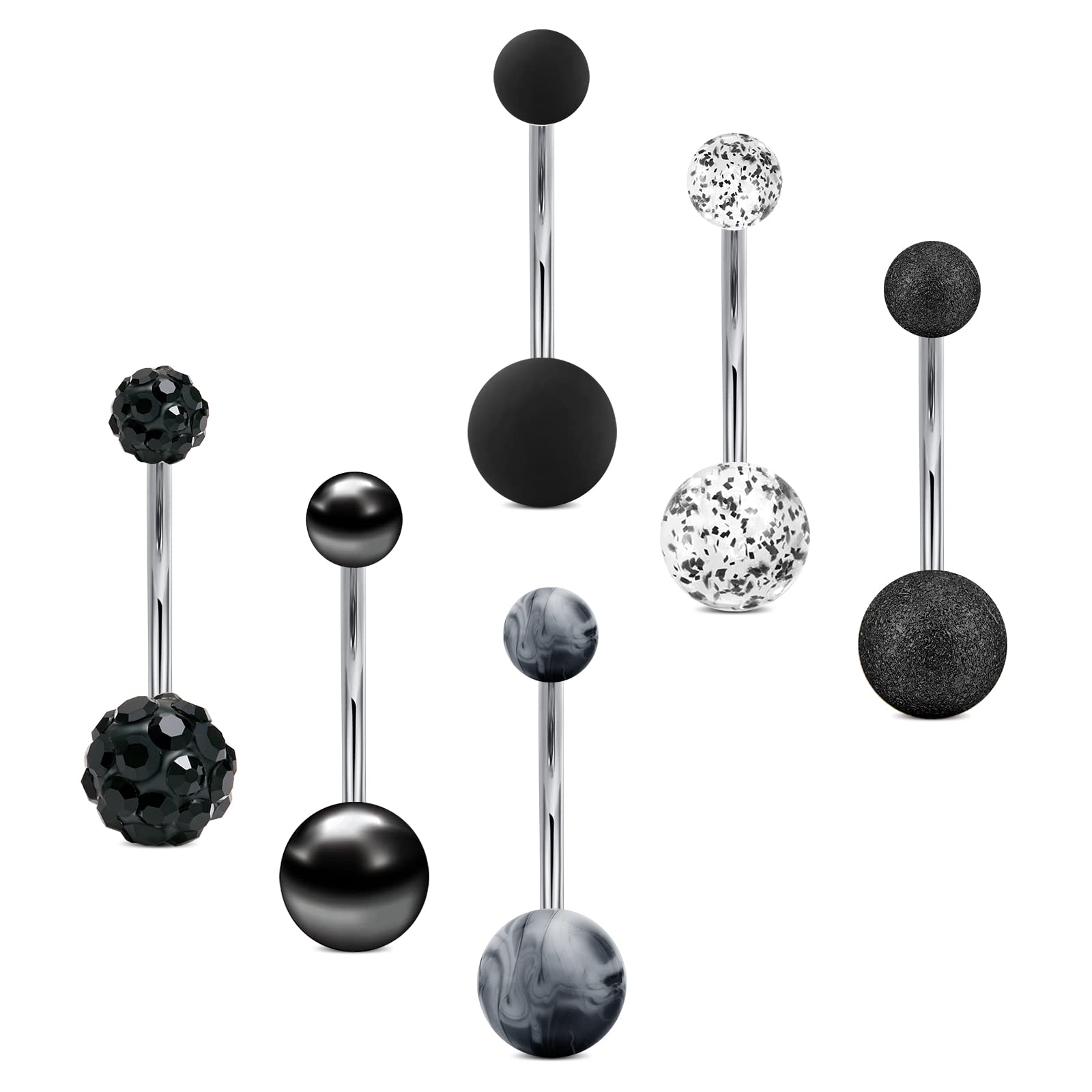 Vcmart 6 piezas piercing de ombligo 14 mm acero quirúrgico 14 G largo piercing de ombligo anillo de ombligo