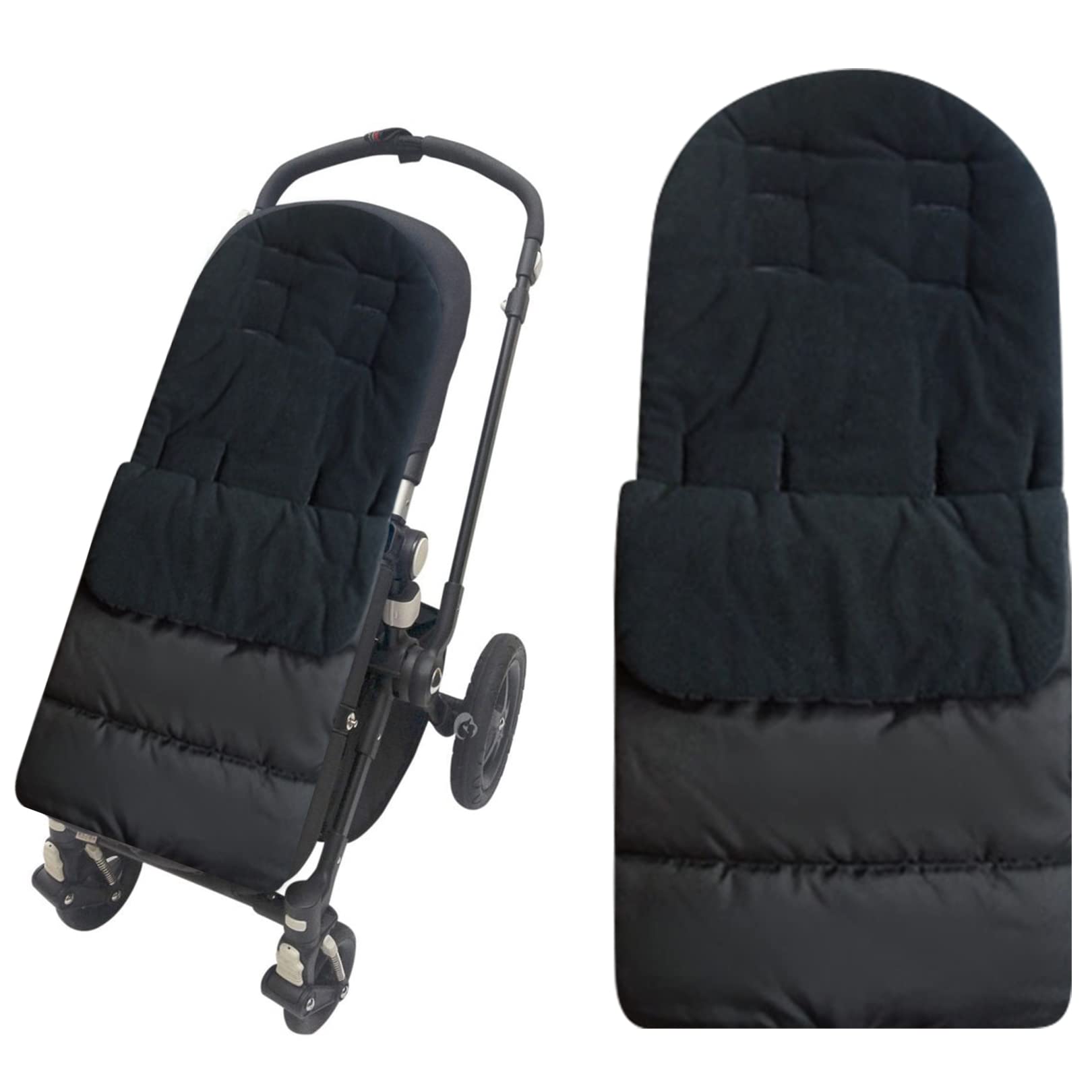 Footmuff, Universal Baby Stroller Footmuff with Two Way Zip Waterproof & Windproof Pram Footmuff Sleeping Bag Buggy Footmuff Warm Crystal Velvet Lined Footmuff for Most Pushchairs Strollers (Black)