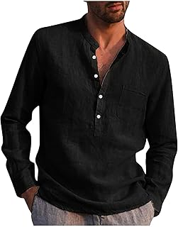 Men's O/V Neck Plain Regular Fit Linen Shirts Work T Shirts for Men Work Shirts Breathable Cool T Shirts Outdoor Shirts Lightweight Casual Shirts Compression Shirts for Men