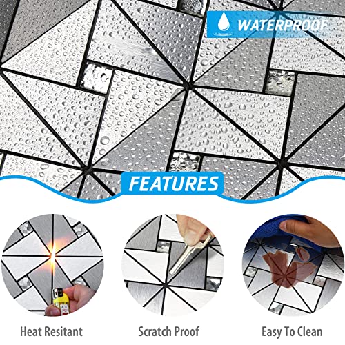 Homeymosaic Peel And Stick Backsplash Tile For Kitchen Bathroom Countertops Fireplace Contact Metal Wall Stickers Decor Windmill Puzzle Glass Mixed(5 Sheets,Silver) #TOP1