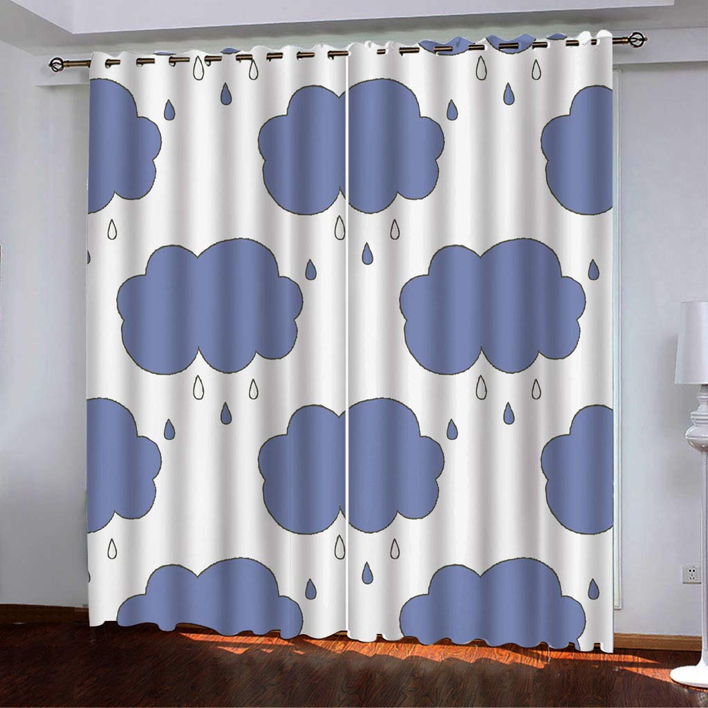 Rideaux Occultants, Morbuy Rideau à Oeillet Isolants Thermiques 3D Imprimé Rideau pour Salon Moderne Rideau de Fenêtre Lot de 2 pour Enfant Chambre Cuisine (Nuages Bleus,168x183cm *2)