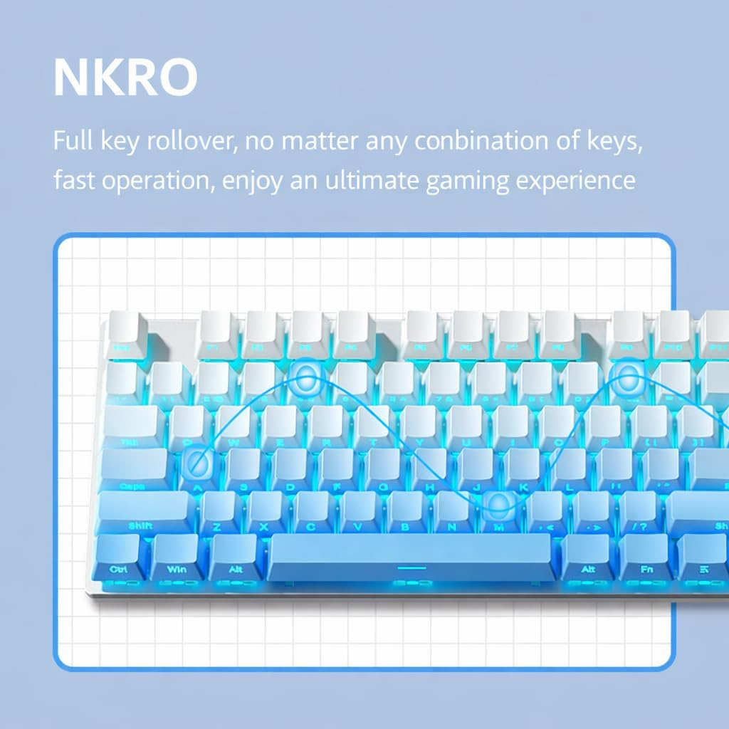 HP GK400F Wired Mechanical Gaming Keyboard – Wired USB 104-Key Full Size, Brown Mechanical Switches, Blue Backlit, Compatible with Desktop and Laptop (Silver+Blue)