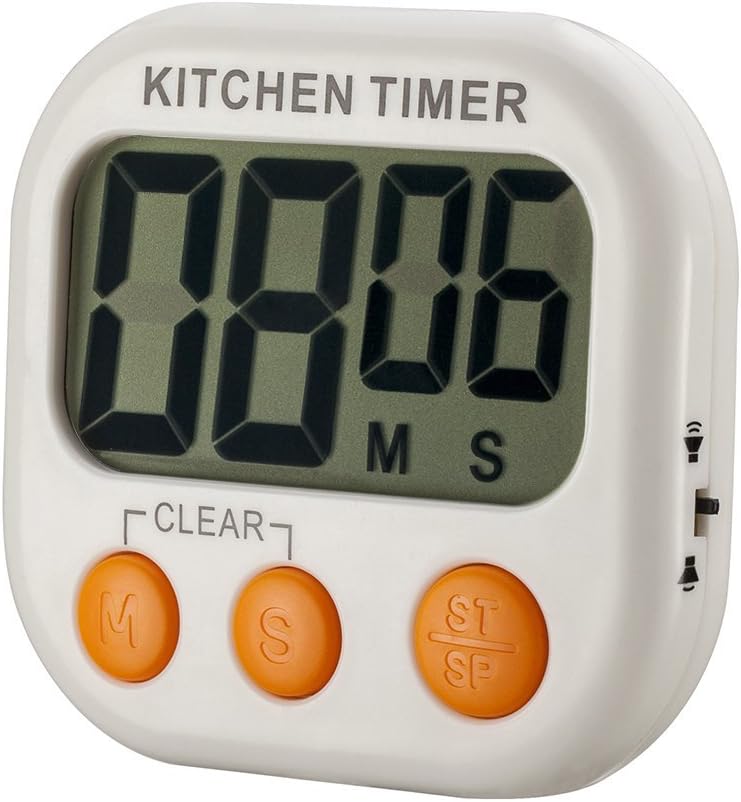 Abyln Digital Kitchen Timer Large Digit LCD Display, Volume Adjustable, Back Strengthen Magnetic, Auto Shutdown, White with Orange Button