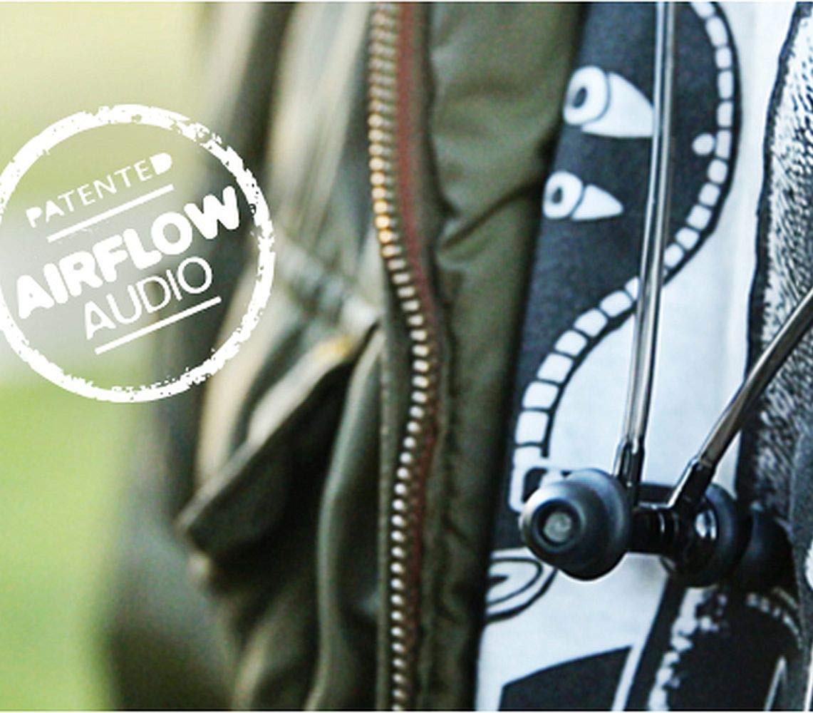 Aircom A3 Active Stereo Earphone - Écouteurs de sport filaires anti-radiations avec technologie Airflow Audio - Casque mains libres avec microphone intégré (Noir)