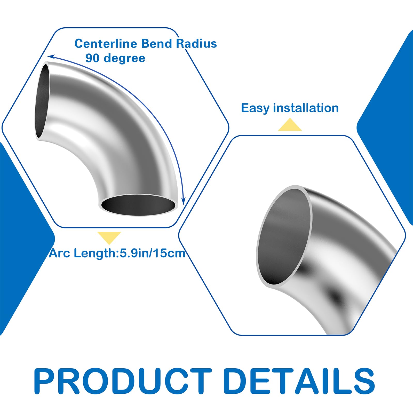 Arco di scarico 90° acciaio inox 63 mm 1,5 mm connettore auto sistema di scarico