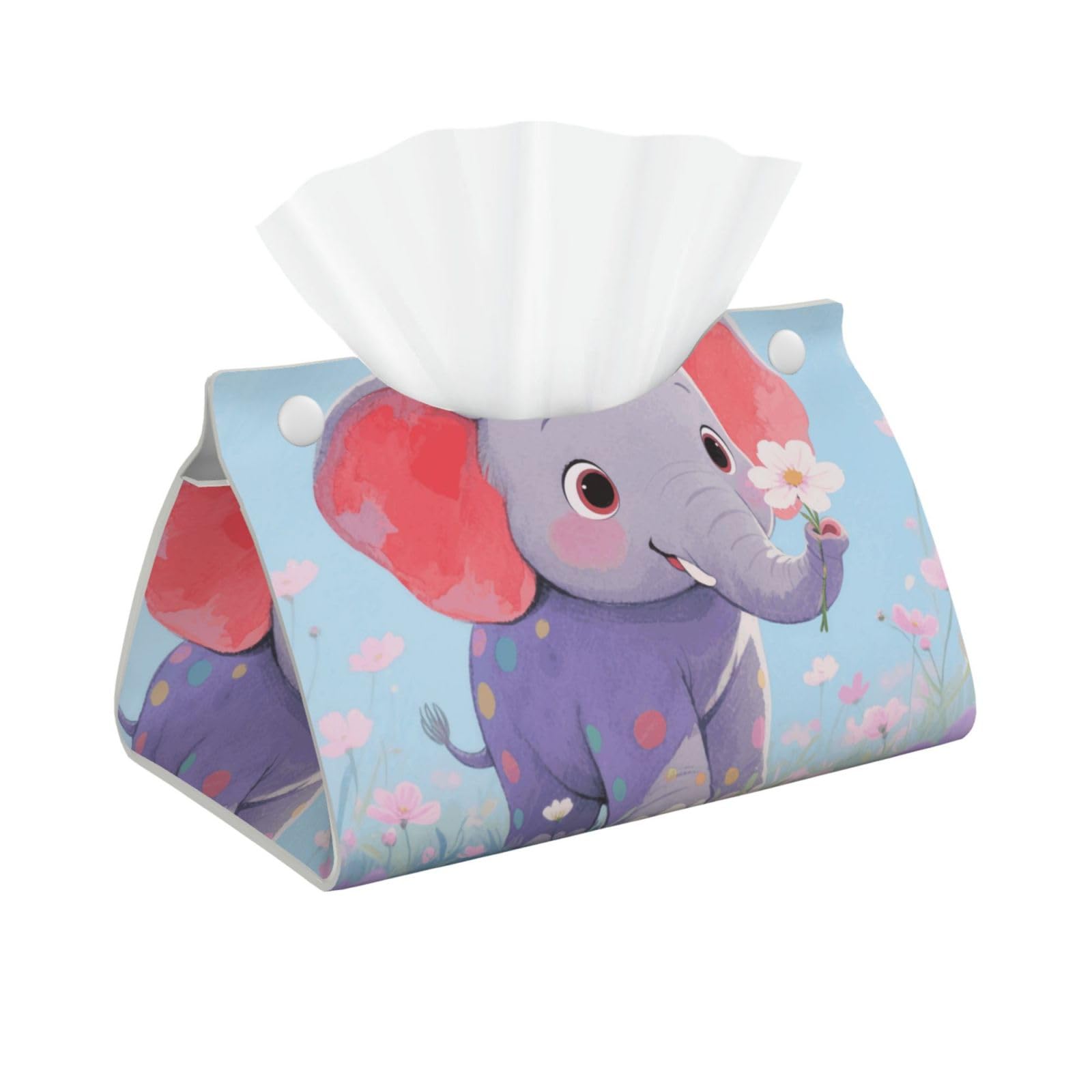 Pu Leather Tissue Box Cover, Elephant Rectangle Tissue Case Covers Decorative Tissue Box Holder Waterproof Tissue Holder Organizer for Bathroom Home Office