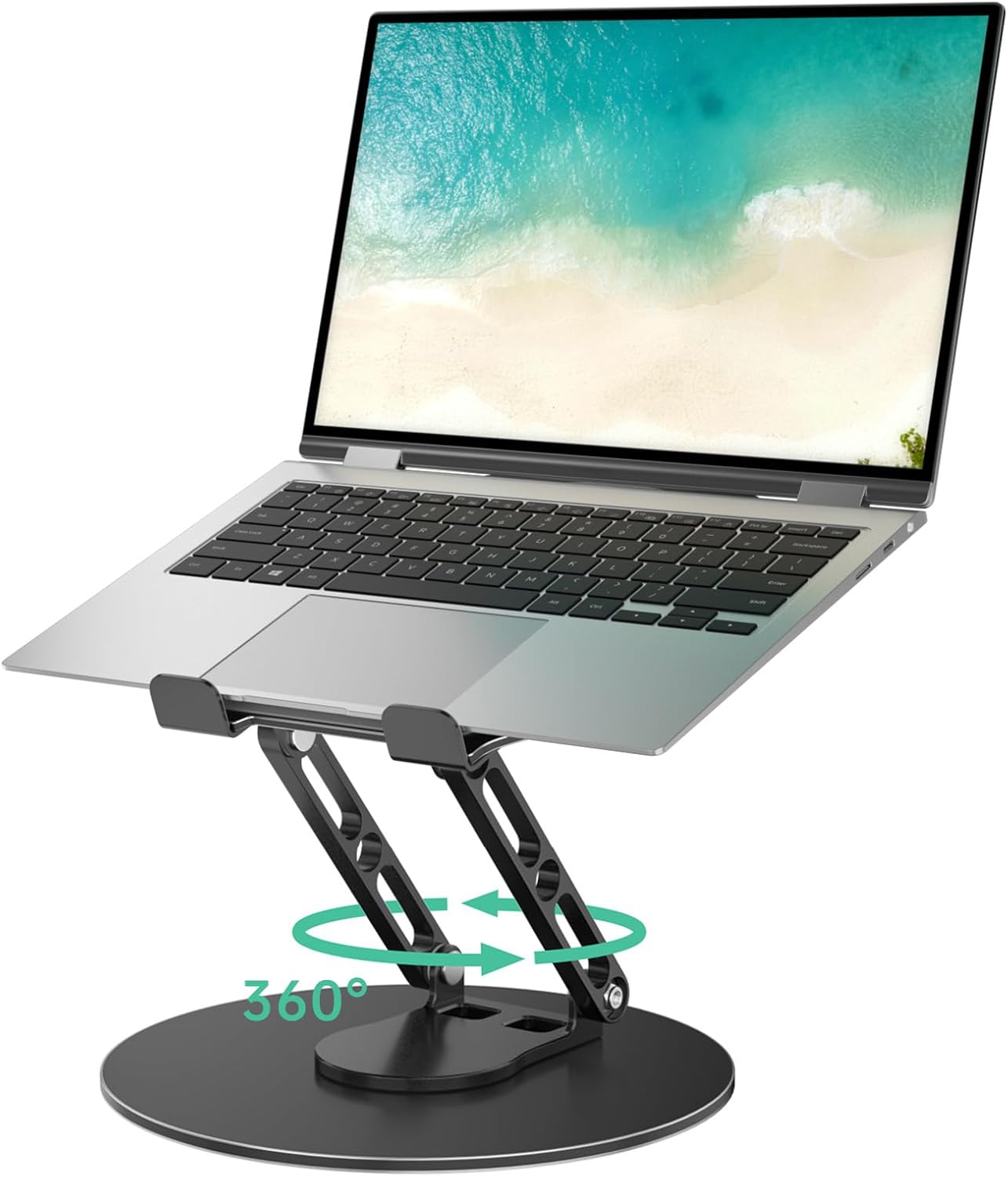 Laptop Stand for Desk Adjustable Computer Stand with 360 Rotating Base Ergonomic Laptop Riser Mount for Desk Foldable Protable Computer Desk Fits with MacBook Pro Air, Round Black