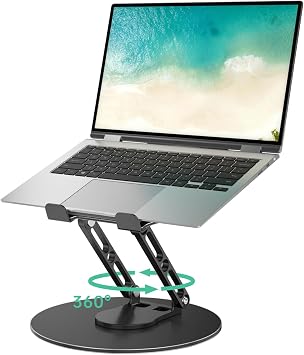 Laptop Stand for Desk Adjustable Computer Stand with 360 Rotating Base Ergonomic Laptop Riser Mount for Desk Foldable Protable Computer Desk Fits with MacBook Pro Air, Round Black