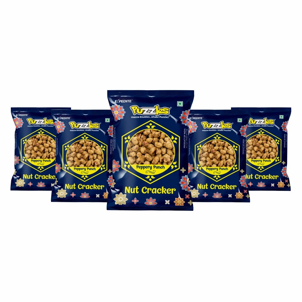PUZZLES Ready to Eat Crispy Masala Peanut Nut Cracker, India's Favourite Snack Made with All-Natural Ingredients, Tasty Groundnut Bhujia, 50gm x Pack of 5