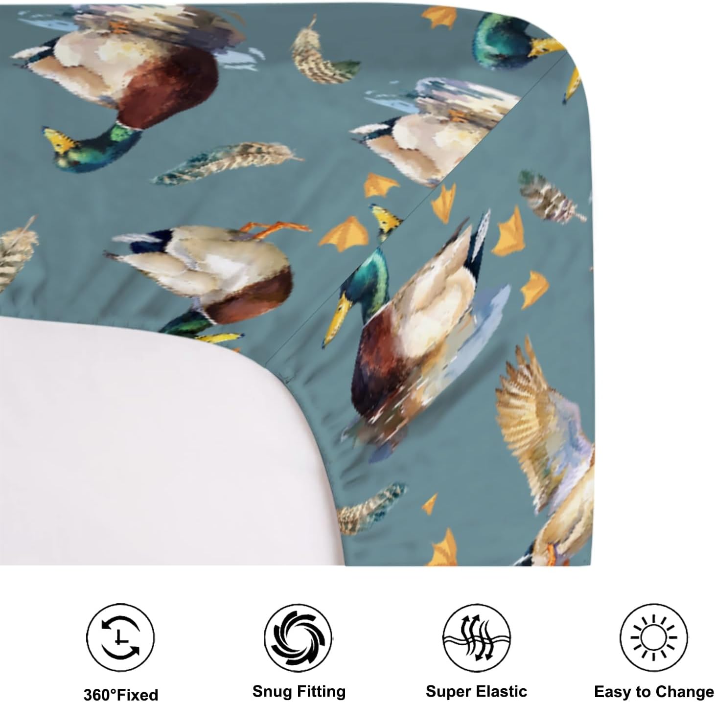 Vintage Duck Hunting Baby Crib Sheets for Girl Boy 52"x28" Mallard Ducks Feathers Soft Breathable Crib Mattress Covers Wild Bird Animal Nursery Baby Bed Sheets Fits Standard Crib and Toddler Mattress