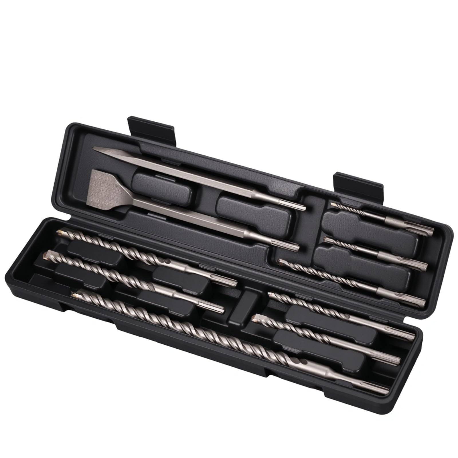 Vearter 10PCS SDS Plus Masonry Drill Bits Set and Chisel Set, Rotary Hammer SDS Drill Bit Set for Concrete, Brick, Granite with Storage Case