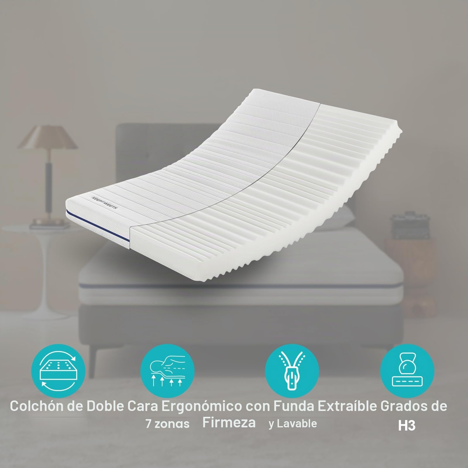 Colchón de Espuma fría de 7 Zonas, 140 x 200 cm, Grado de dureza H3, colchón Enrollable de Espuma de Doble Cara de 16 cm, Funda Transpirable Lavable | Diferentes tamaños