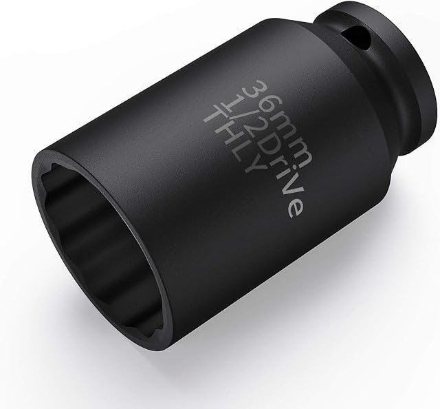 36mm Socket 1/2 Drive, Axle Nut 1/2 Inch Impact Drive 12-Point Deep Socket Set Metric, CR-MO for Easy Removal of Axle Shaft Nuts (36MM)
