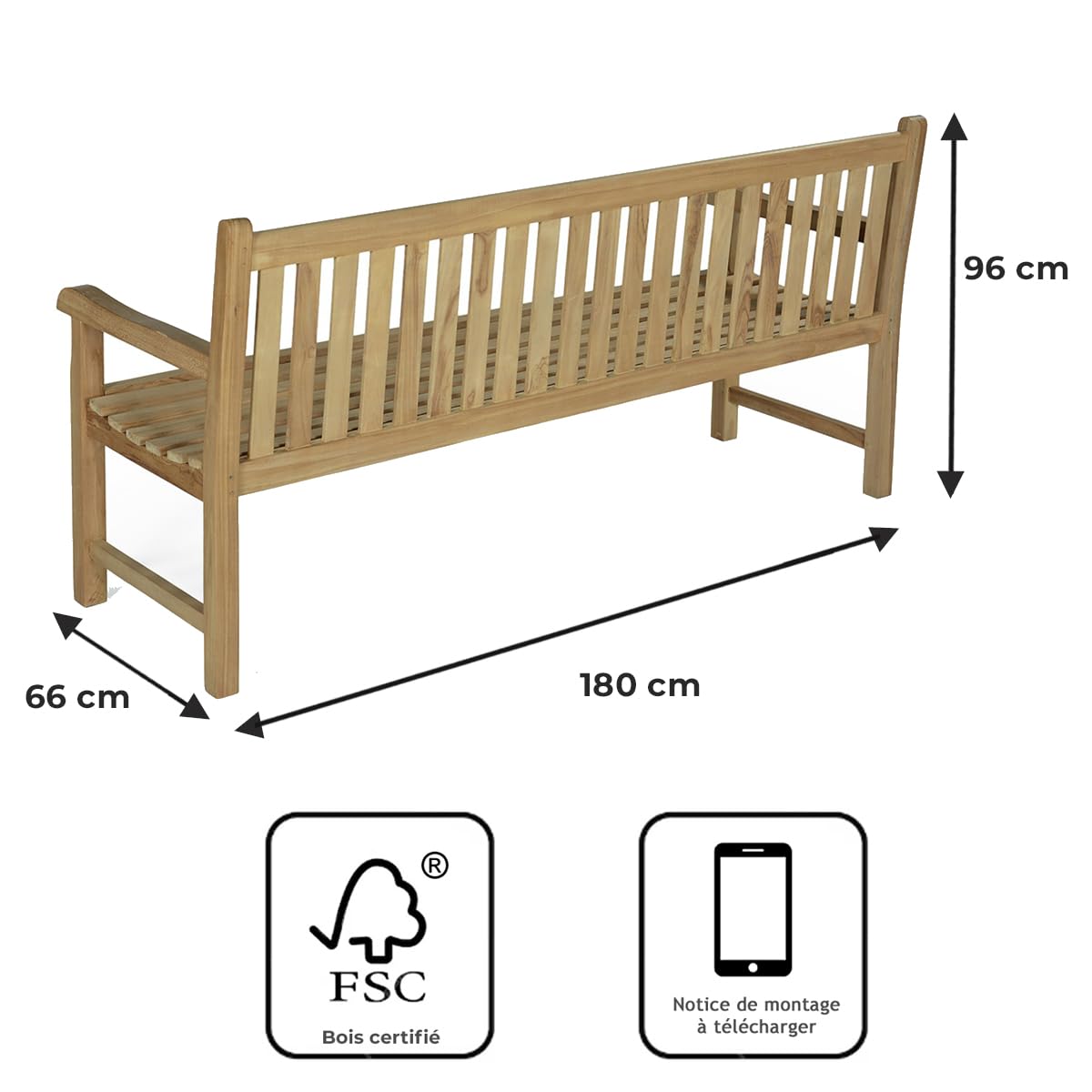 Teck'Attitude Banc en Teck Massif Londres 180 cm