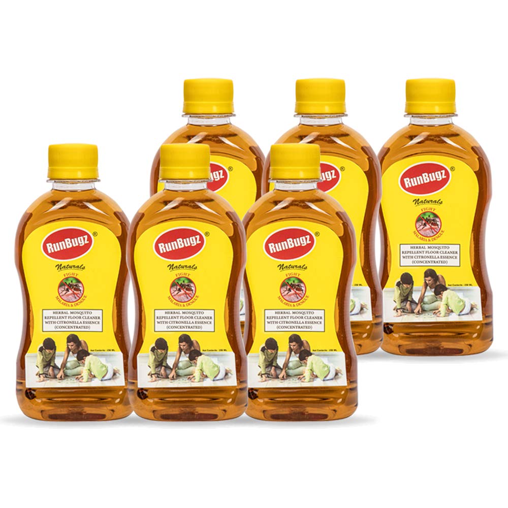 RunBugz Citronella Floor Cleaner Liquid – Natural Disinfectant & Eco-Friendly | Pet-Safe Multipurpose Herbal Floor Cleaner | Keeps Mosquitoes Away 250 ml (Make 6 L From 250 ml) (Pack of 6)