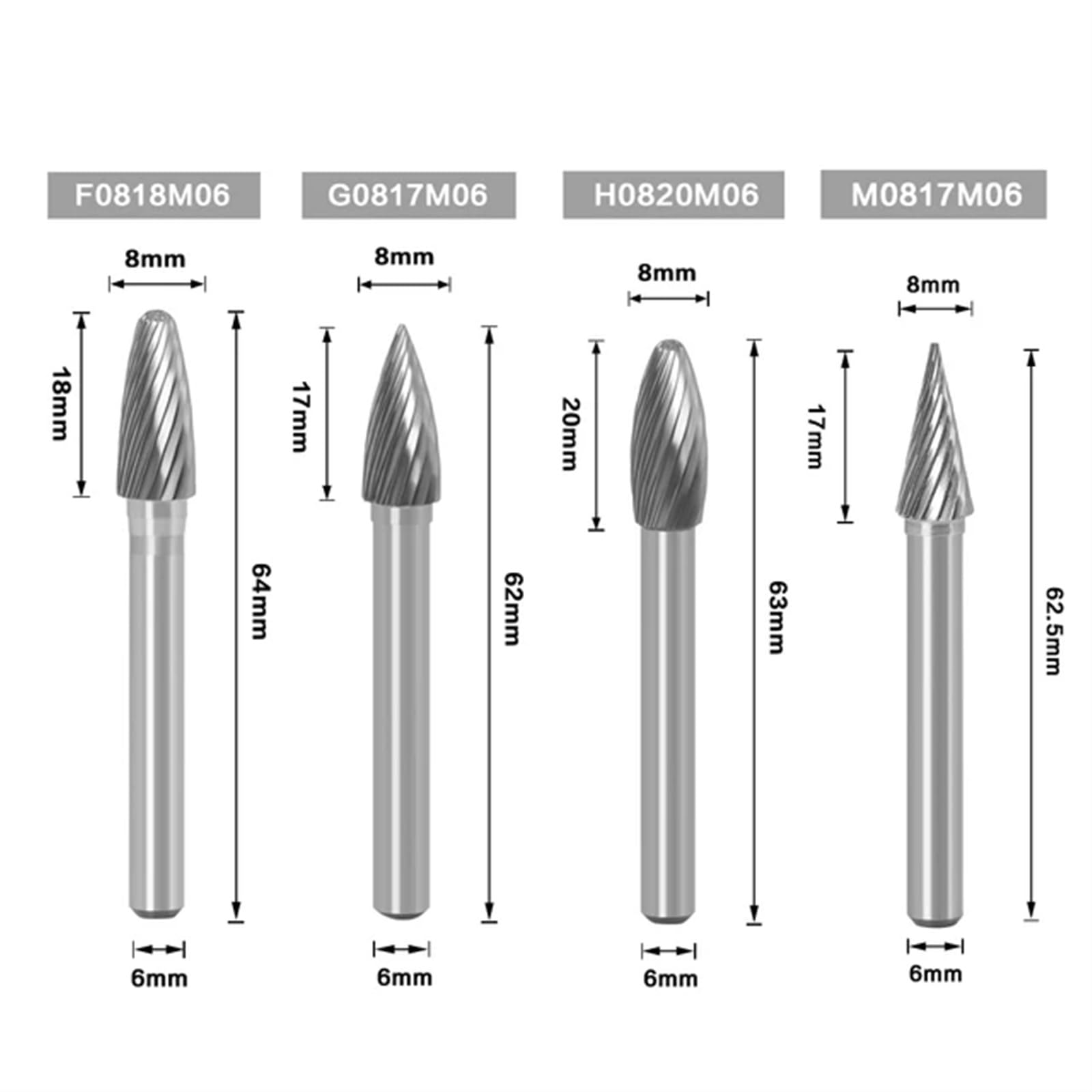 Herramienta rotativa de carburo de tungsteno for Dibujo de Metales de 6 mm, fresado, Grabado, Herramientas abrasivas, Pulido y fresado de Metales(4pcs X(CDEF14))