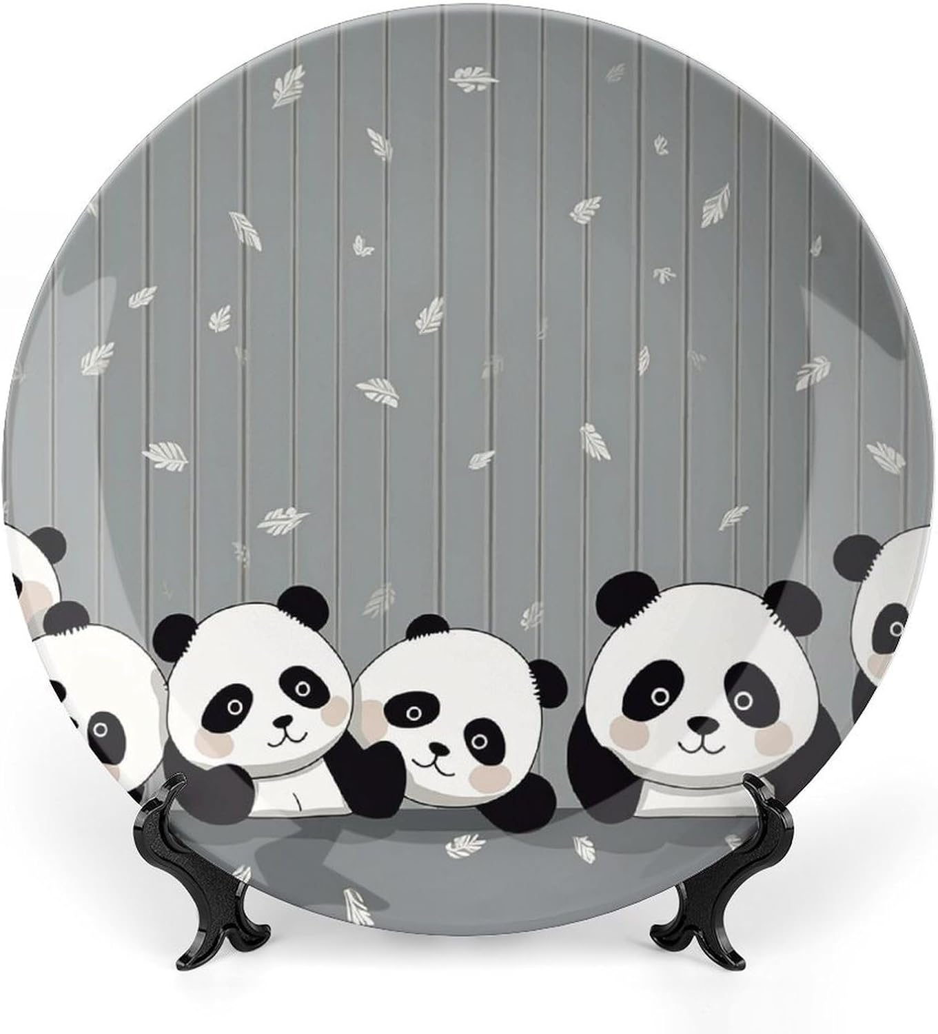 Funny Baby Panda Bone China Decorative Plate with Display Stand