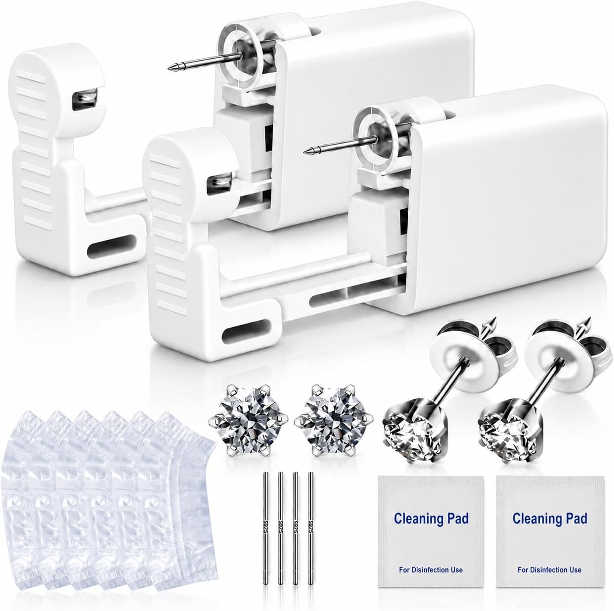 Anzero Ear Piercing Kit Disposable Ear Cartilage Piercing Gun Kit with Sterile CZ Studs, Painless Piercing Gun for Home Self-Use, Easy & Safe Piercing for Women, Men & Girls - 5MM