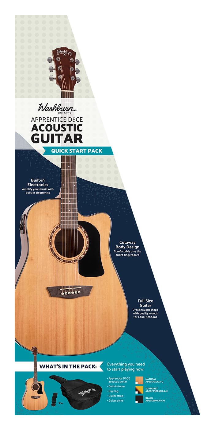 Washburn Apprentice D5CE Dreadnought Chitarra Acustica Elettrica con Accessori