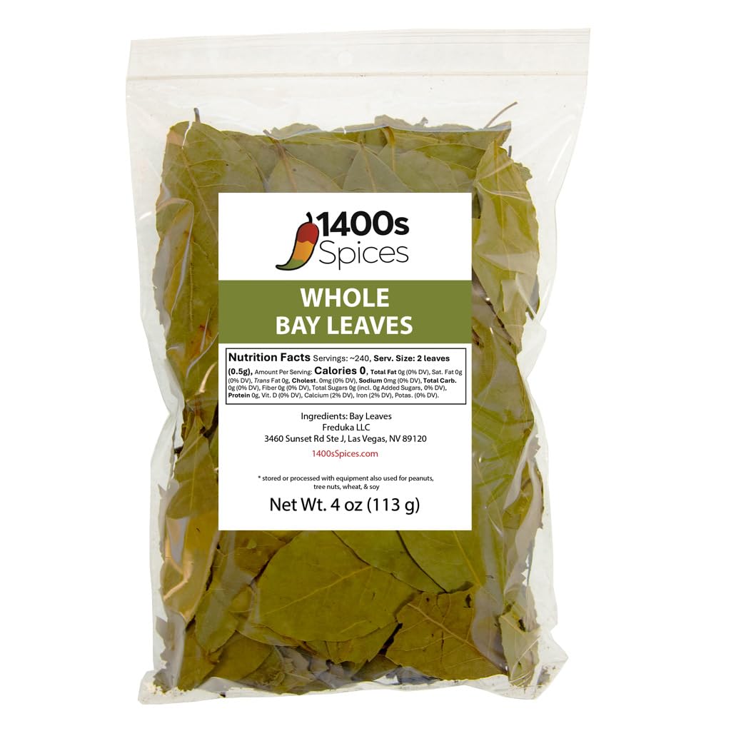 4oz Bay Leaves Semi Selected (whole and broken leaves), Hojas de Laurel, Dried Bay Leaf by 1400s Spices