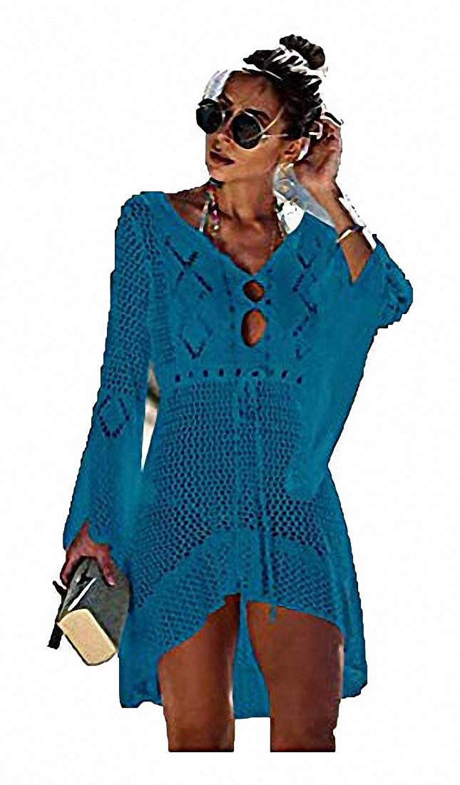 Women’s Sunscreen Bathing Suits Cover ups Lace Crochet Bikini Dresses Beachwear Hollow Out