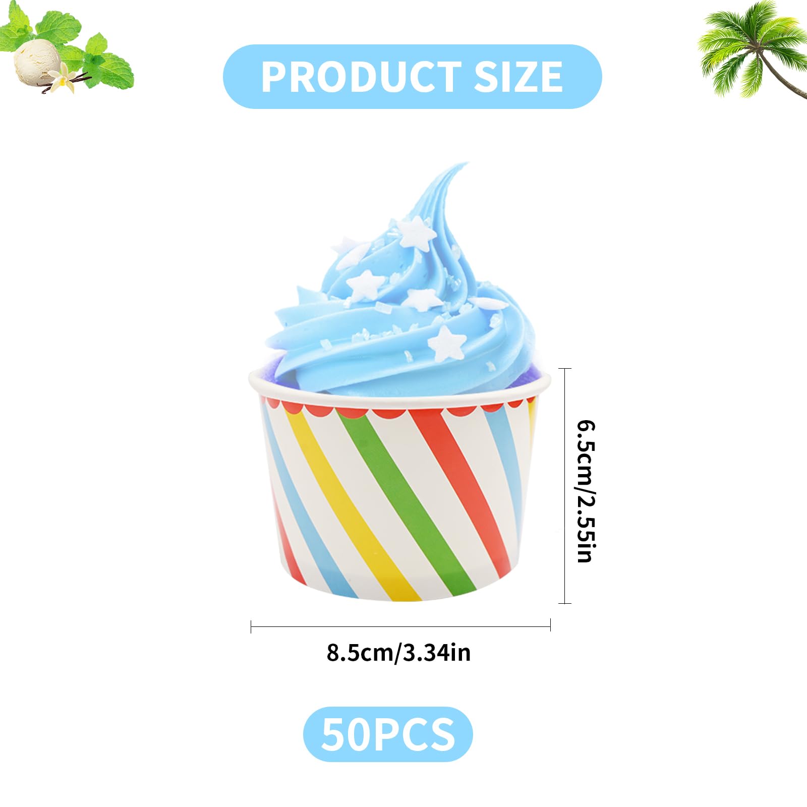 50 tazze per gelato da 200 ml, usa e getta, in carta, per dessert, yogurt congelato, contenitori per alimenti da asporto