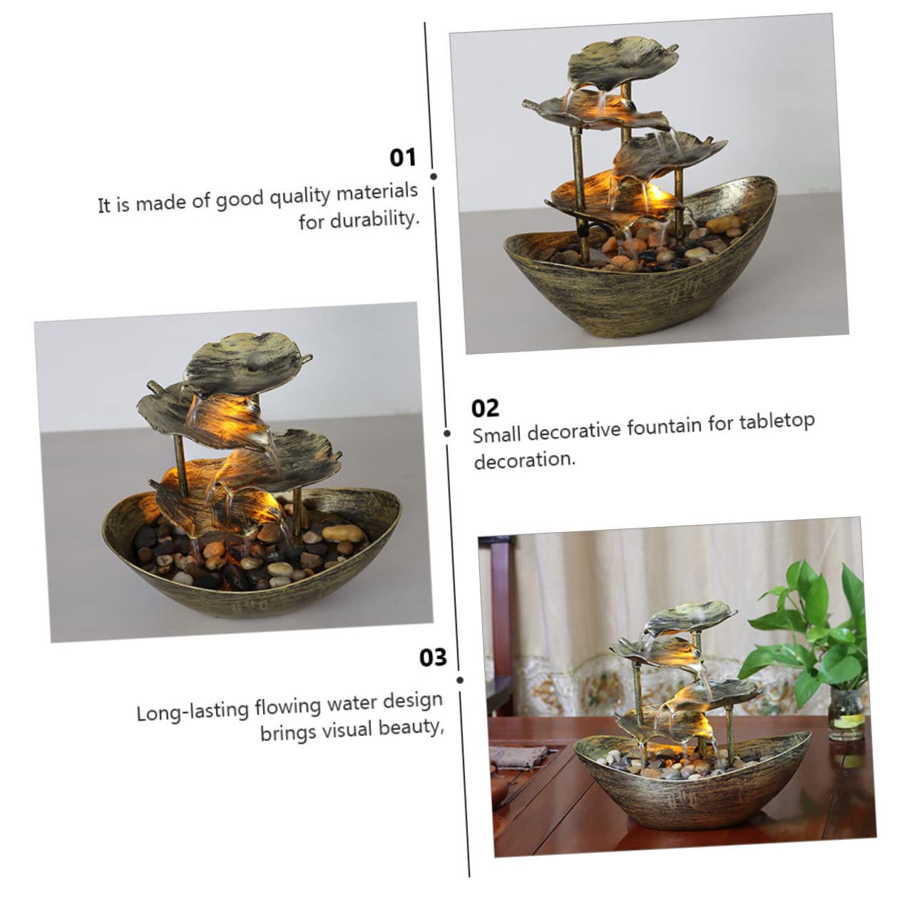 Fontaine De Table LED avec Décoration Atmosphérique Forme De Lotus Accessoire De Maison pour Salon Bureau Et Événements Spéciaux