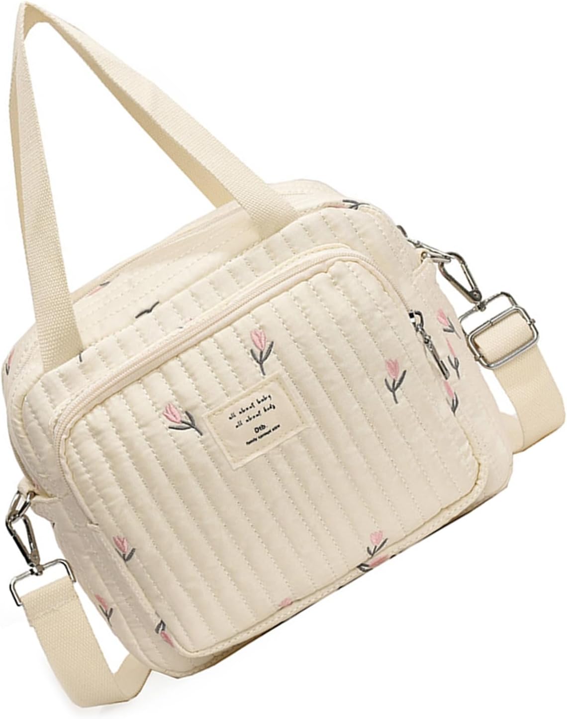 Storage Pouch,Embroidered Diaper Bag for Moms, Fashionable Flower/Bear Baby Organiser Case Pouch with Adjustable Strap