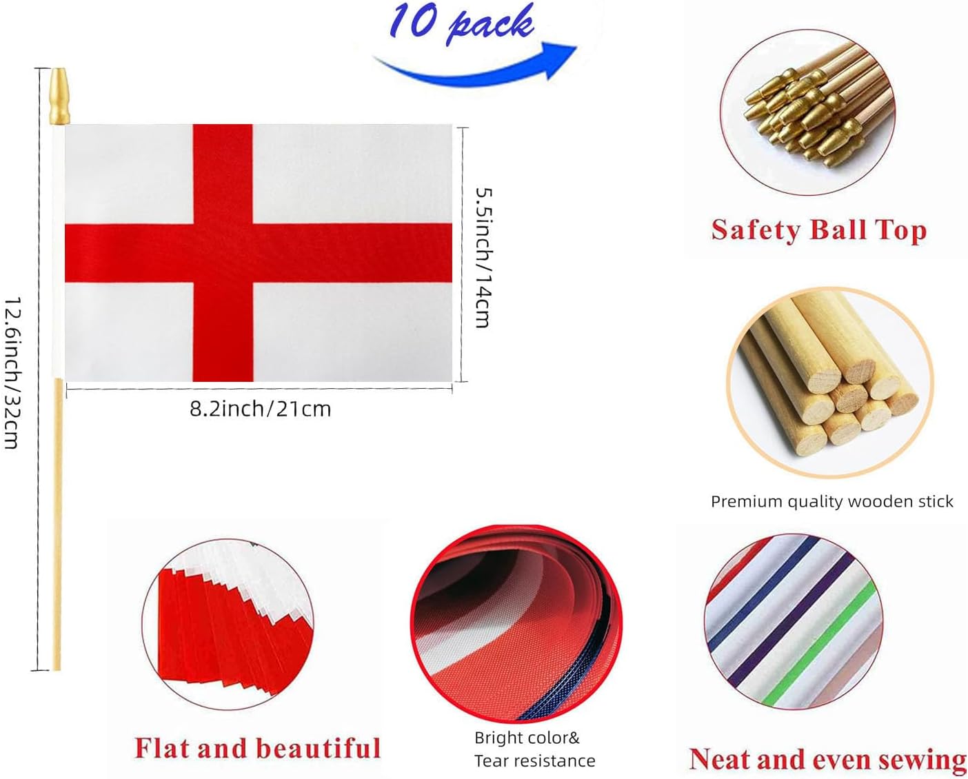 10 Pack England Flags -ENG Handheld Flag- 5x8 in,Sassenach Mini Flag. Suitable For Party Decorations, Store Displays, Bar Decorations And National Day Parades. image 3