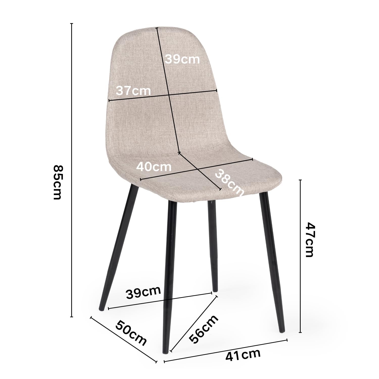 Homy Casa Set di 4 sedie da pranzo in morbido tessuto fiammato, stile scandinavo, con gambe in metallo nero, per cucina, sala da pranzo, soggiorno, camera da letto, Beige scuro