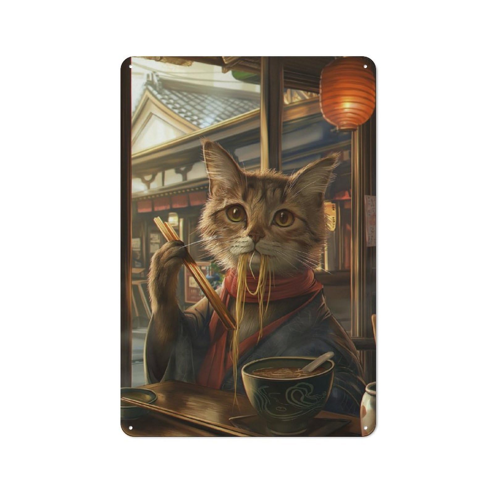 Junmoney Funny Cat Ramen Noodles Vintage Metal Sign 30X20cm For Guest Room Or Hallway, Suited To Guest Room Decorators