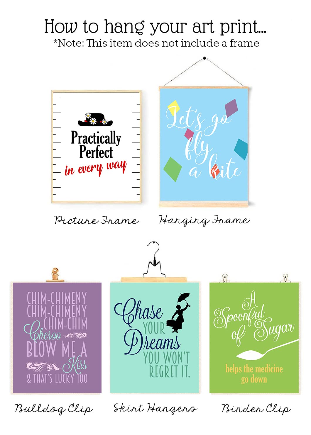 Silly Goose Gifts Mary Themed Wall Art Prints (Set of 6) Practically Perfect in Every Way