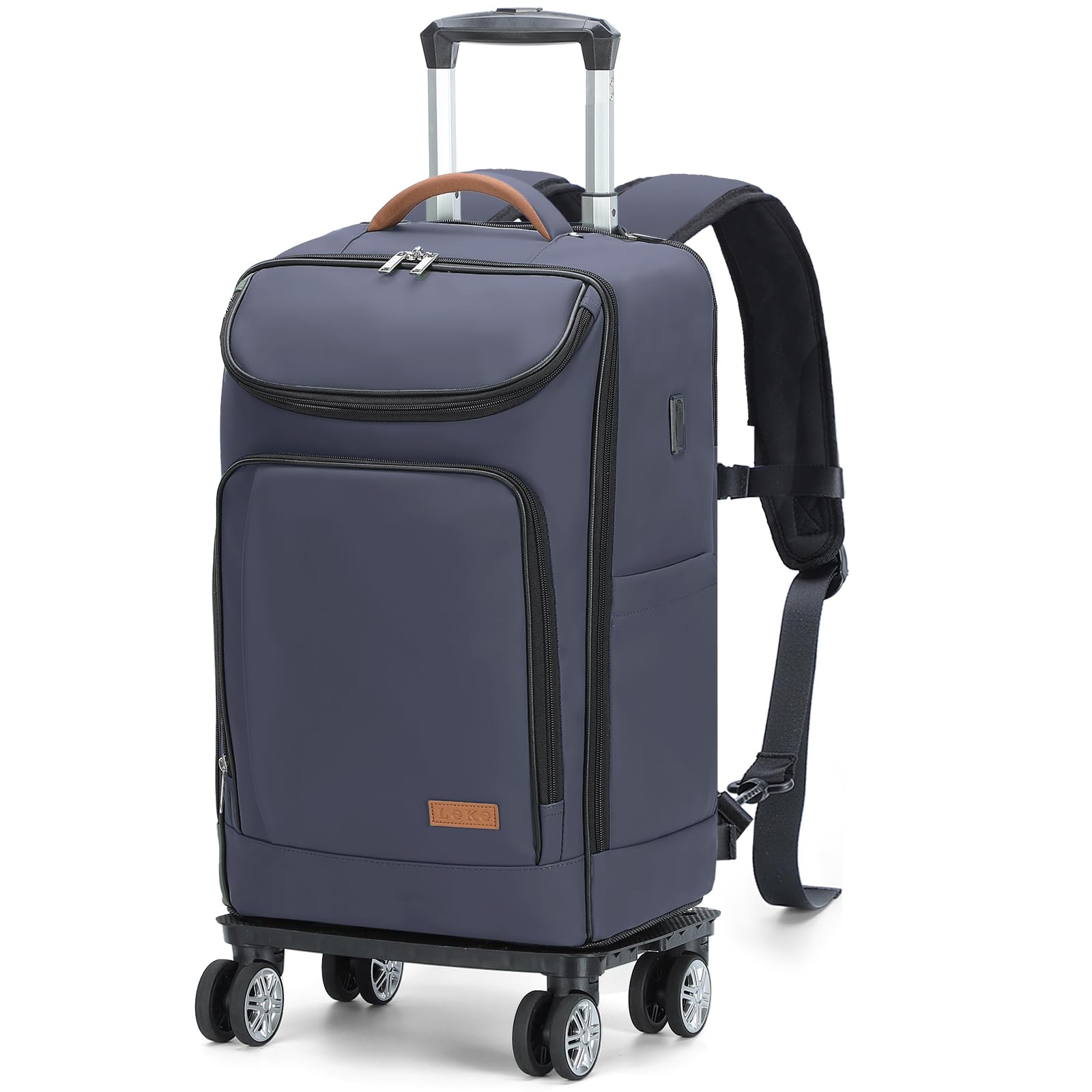 Lekebobor Travel Rolling Backpack, 18 inch Waterproof Bag with 360° Wheels for 15.6" Laptop, Convertible Airline Approved Travel Back Pack for Men &