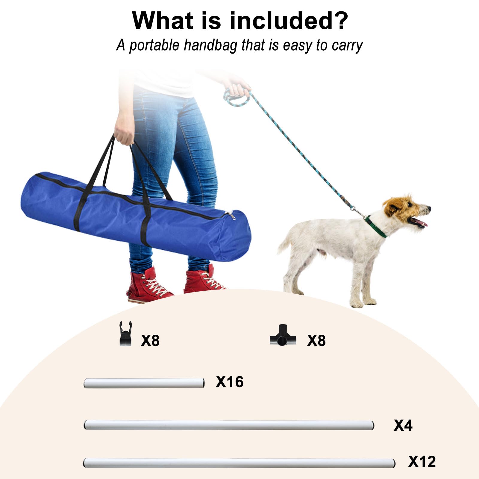 Kit di salto per l'agilità del cane, set di ostacoli regolabili con borsa portaoggetti, facile da installare, attrezzatura per corsa ad ostacoli per interni ed esterni, per cani