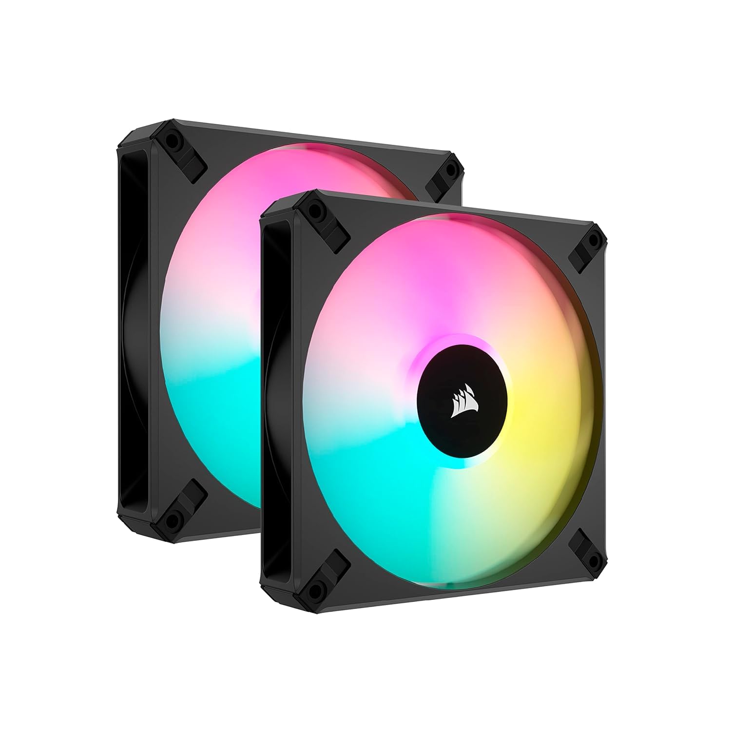 Corsair iCUE AF140 RGB ELITE 140mm PWM Doppelter Lüftersatz - Acht RGB-LEDs Pro Lüfter - AirGuide-Technologie - Fluiddynamisches Lager - Inklusive iCUE Lighting Node CORE Controller - Schwarz