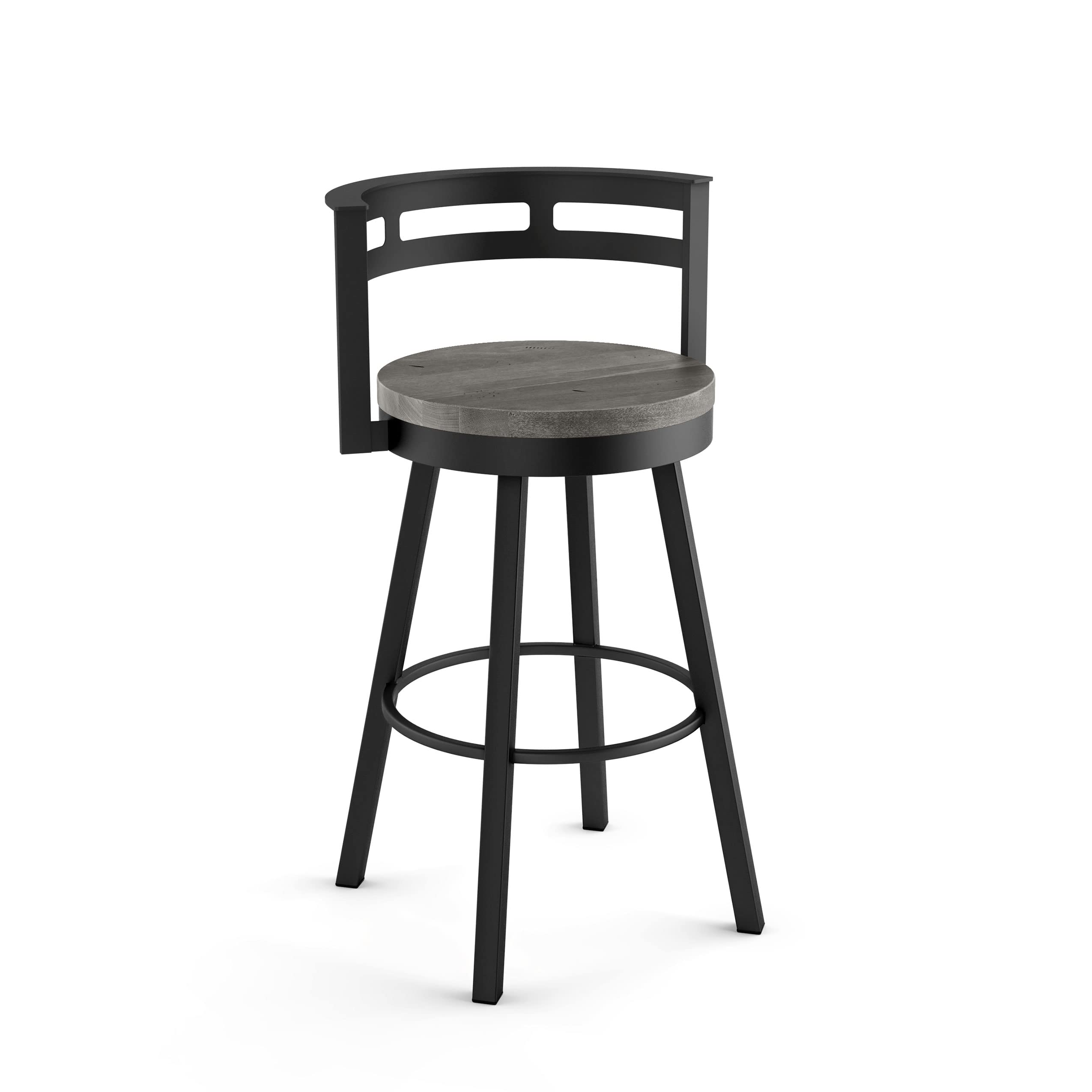 Amisco Vector 26 in. Swivel Counter Stool - Grey Distressed Wood/Black Metal