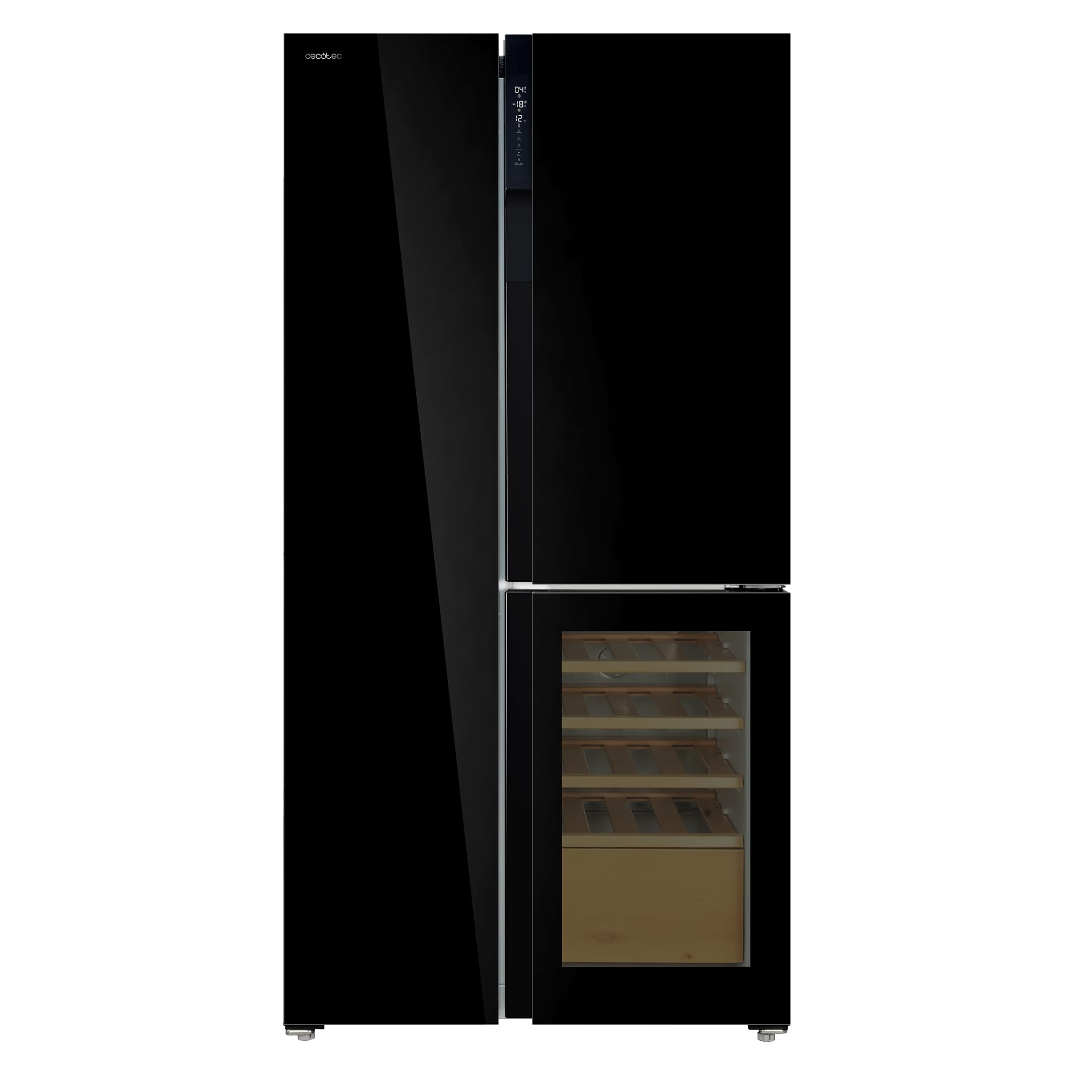 Cecotec Frigorífico 3 puertas Bolero CoolMarket TDW 548 Black Glass E, Clase E, 548 L, Diseño T Door, Compresor Inverter Plus, Total No Frost, Metal Cooling, Multi AirFlow, Fast Cooling & Freezing