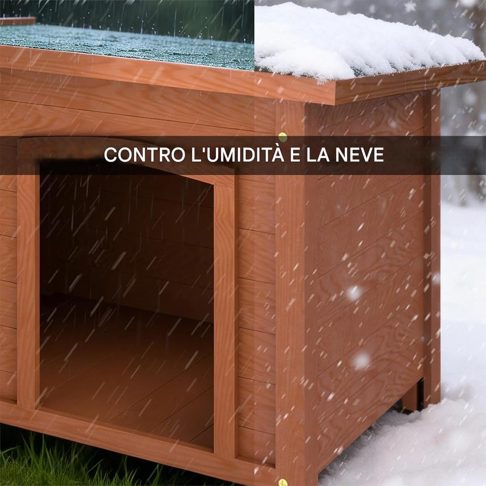BAKAJI Cuccia per Animali Domestici in Legno di Cipresso, Casetta per Cani e Gatti con Tetto Apribile, Casa da Esterno ed Interno Resistente Alle Intemperie con Tettoia Asfaltata, 85 x 58 x 58 cm