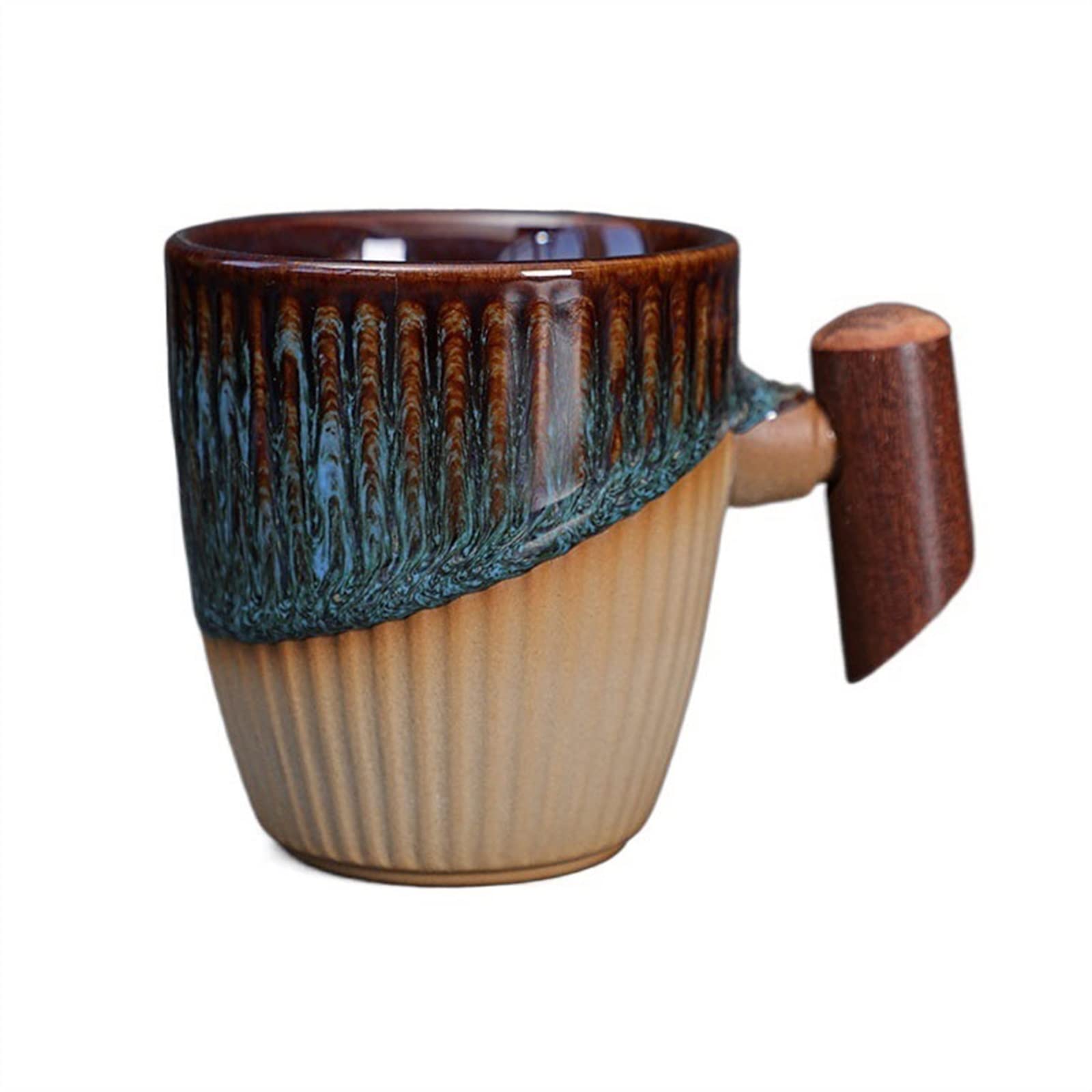 NZPOST Tazas de cerámica Gruesa, Taza de café, Estilo Retro, Taza con asa de Madera, Taza de té de cerámica con esmaltado de cerámica, Taza de té con Leche (Gris)