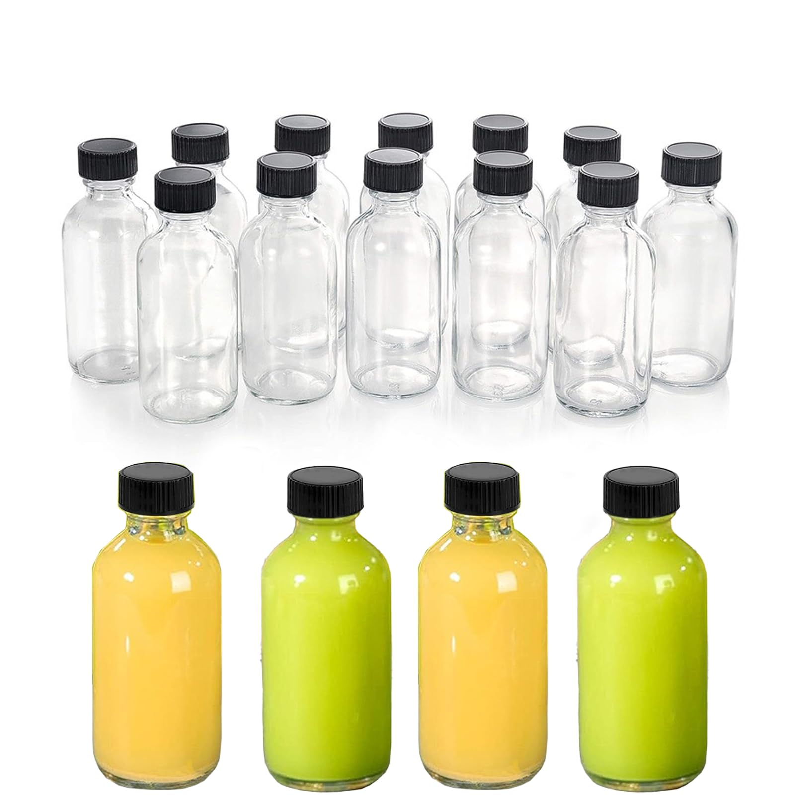 RMERVE12Pcs Glass Bottle Set, 2 Oz Small Transparent Glass Bottle With Lid, 60ML Capacity Boston Round Sample Bottle, Mainly Used for Storage of Juice, Oil and Other Liquids or Solid and Other Food
