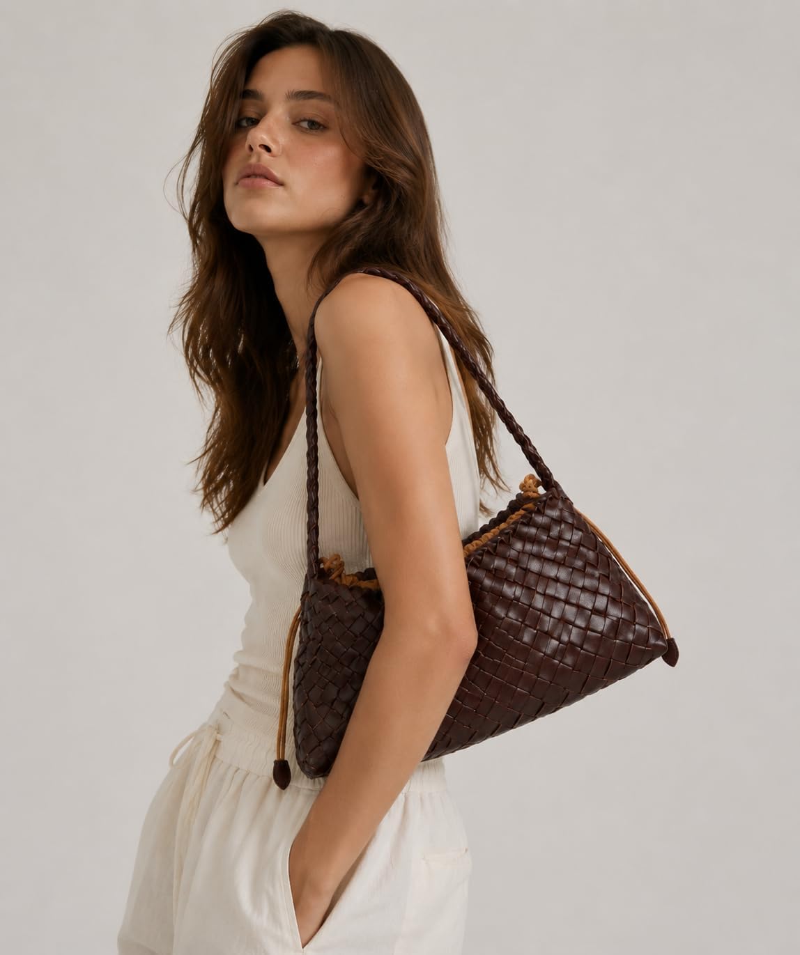 Vintage Hobo Purse for Women, Woven Shoulder Bag Trendy Bucket Underarm Bag | with Removable Liner Bag