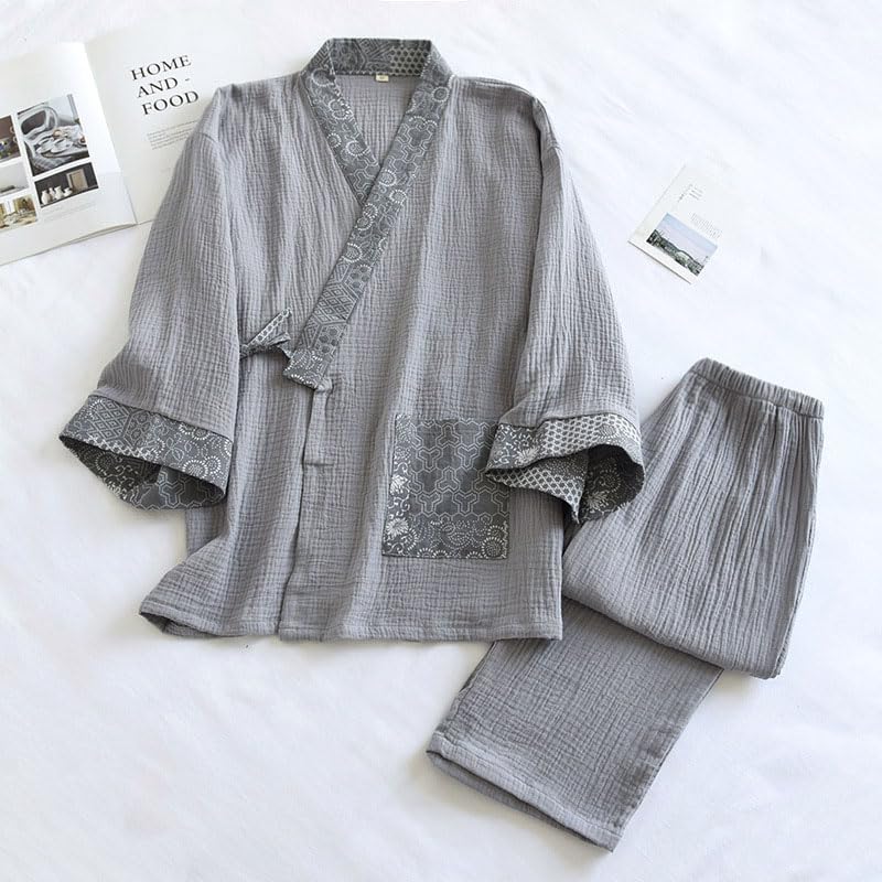 Kimono japonés para hombre: ropa de dormir holgada de algodón para casa 2